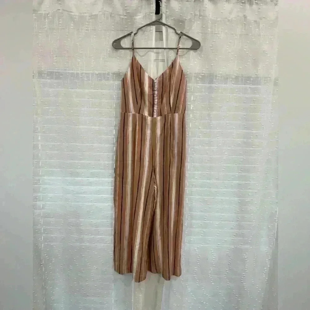 LOST + WANDER Womens Jumpuit Orange Size Small Linen/rayon Stripe $98 - Picture 1 of 4